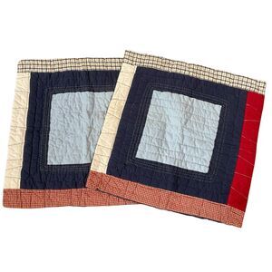 Pottery Barn Kids Euro Sham Quilted Patchwork Blue Red Plaid Set Of 2